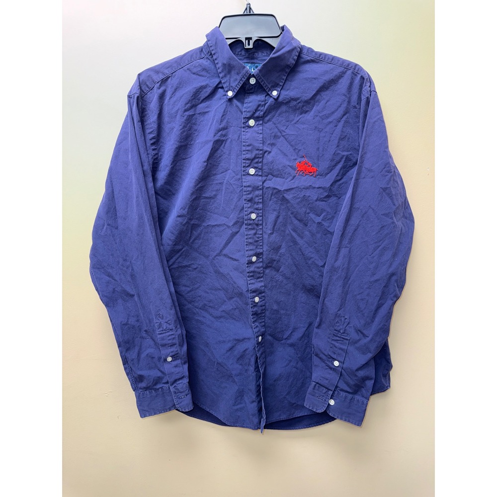Ralph Lauren Mens Classic Fit Big Pony Button Down Shirt Navy Blue Red Logo L